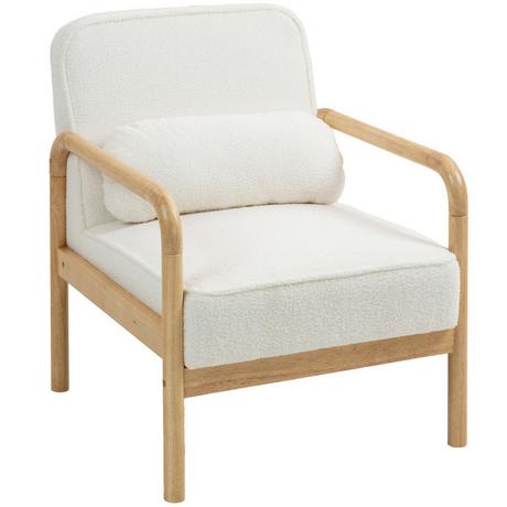Northio Fauteuil de salon, chaise longue avec accoudoirs, pieds en bois, assise large et épaisse, chaise de relaxation, chaise de lecture avec coussin, aspect bouclé, chaise rembourrée pour chambre à coucher, blanc |  