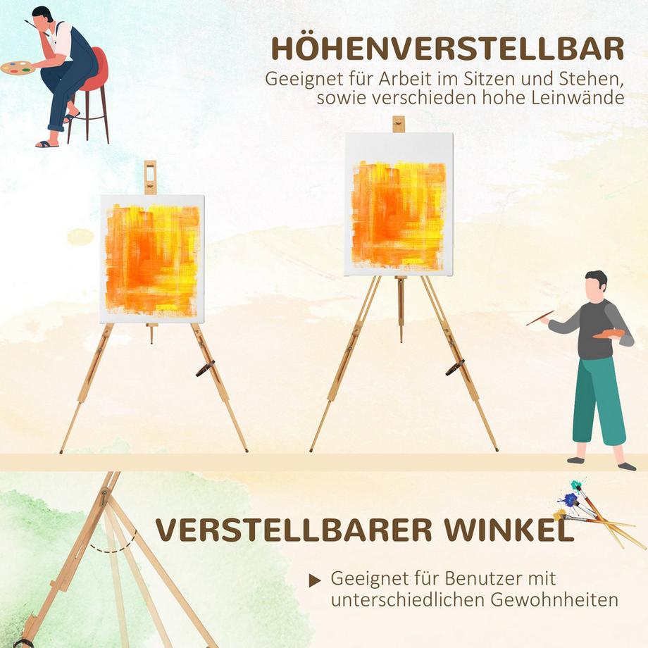 Northio Staffelei Klappbare Feldstaffelei, Stativ Staffelei, Höhenverstellbar, Tragbare Atelierstaffelei Aus Buchenholz Für Leinwände Bis 107 Cm Höhe  