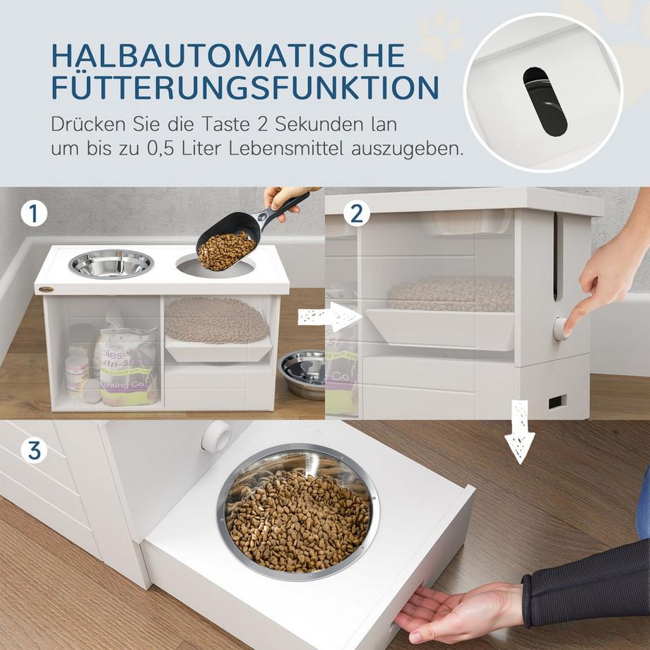 Northio  2-in-1 Erhöhter Hundenapf Höhenverstellbar Futternapf mit Ständer Stauraum 2 x 2L Edelstahlnäpfen Langsamfuttermatte Fressnapf Futterstation Hundenäpfe für Große Hunde Katzen Weiß Aosom 