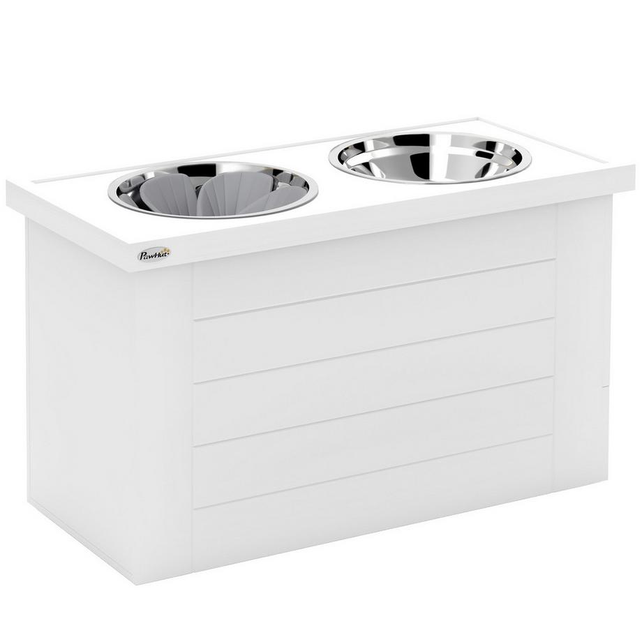 Northio  2-in-1 Erhöhter Hundenapf Höhenverstellbar Futternapf mit Ständer Stauraum 2 x 2L Edelstahlnäpfen Langsamfuttermatte Fressnapf Futterstation Hundenäpfe für Große Hunde Katzen Weiß Aosom 