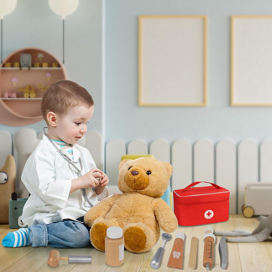 Activity-board  Arztkoffer Kinderspielset aus Holz - Mit echtem Stethoskop, Arztkittel und Arzttasche in, perfekt für das Rollenspiel Zahnarzt 
