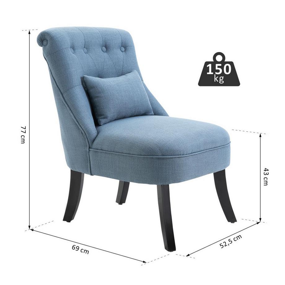 Northio Fernsehsessel Relaxsessel Mit Rückenkissen, Erhöhte Füße, Leinen, Blau, 52,5X69X77Cm  