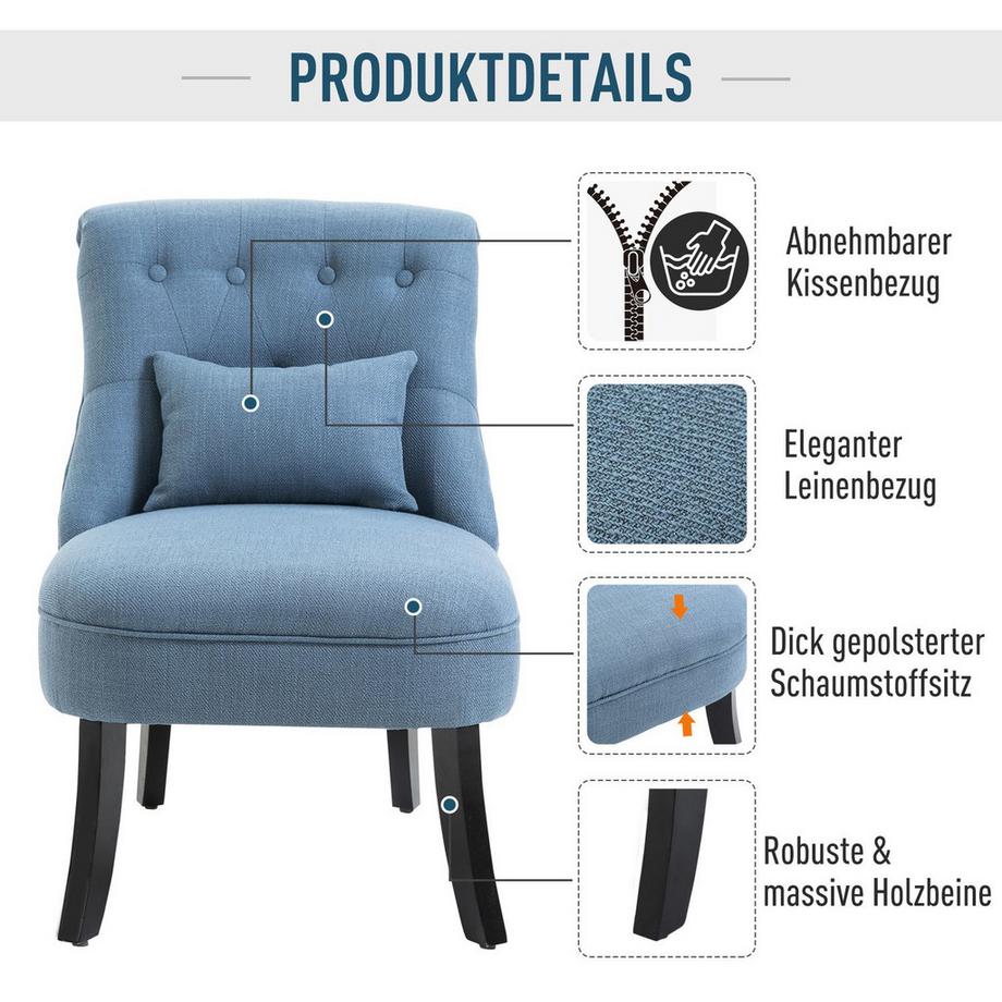 Northio Fernsehsessel Relaxsessel Mit Rückenkissen, Erhöhte Füße, Leinen, Blau, 52,5X69X77Cm  