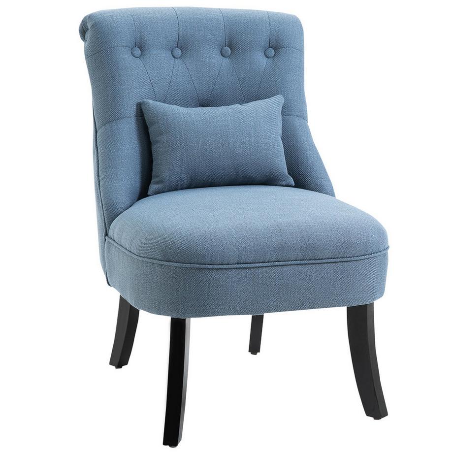 Fernsehsessel Relaxsessel Mit Rückenkissen, Erhöhte Füße, Leinen, Blau, 52,5X69X77Cm