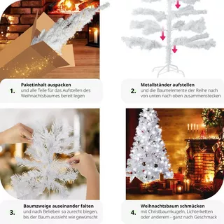 Tectake Weihnachtsbaum künstlich mit Metallständer weiss  