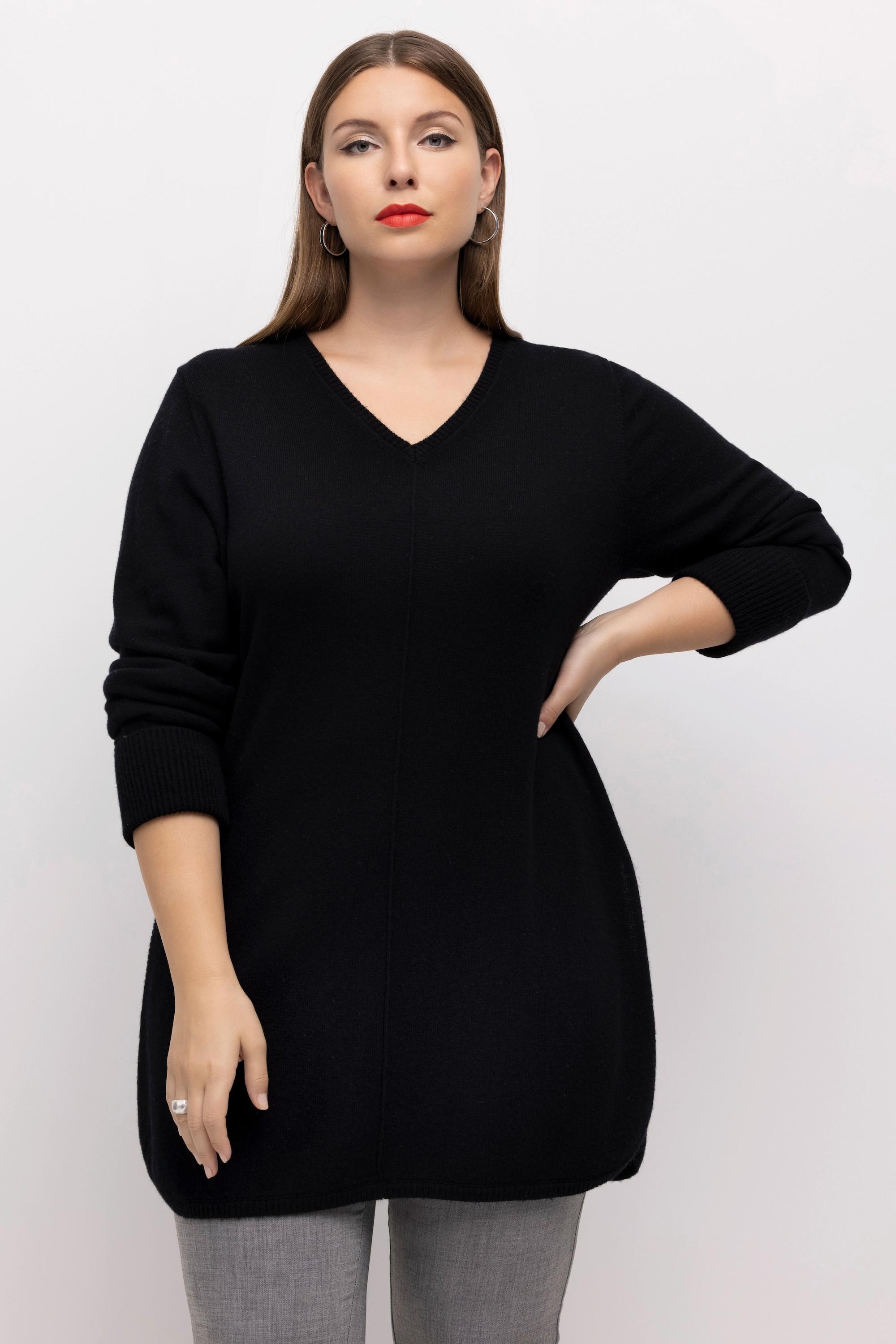 Ulla Popken  Pullover, edler Wollmix, Biese, V-Ausschnitt, Langarm 