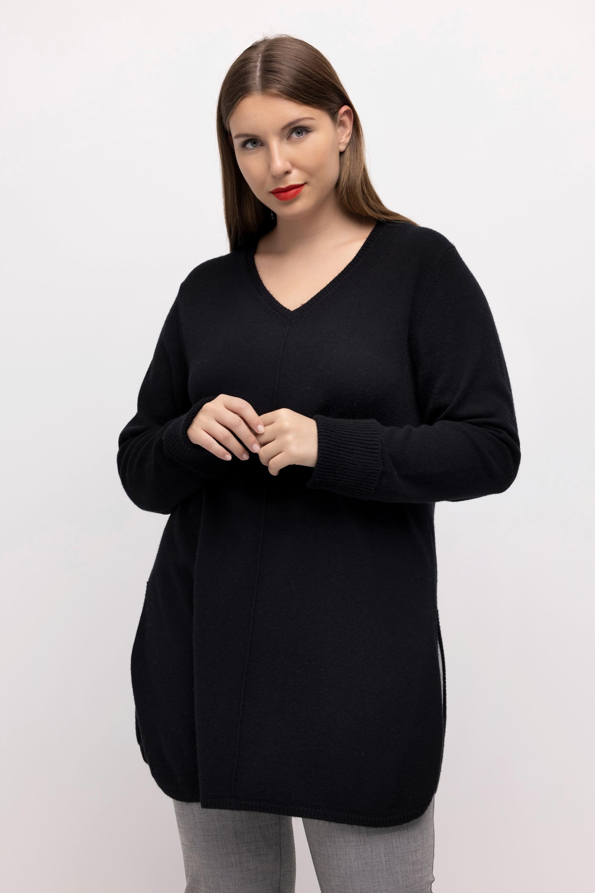 Ulla Popken  Pullover, edler Wollmix, Biese, V-Ausschnitt, Langarm 