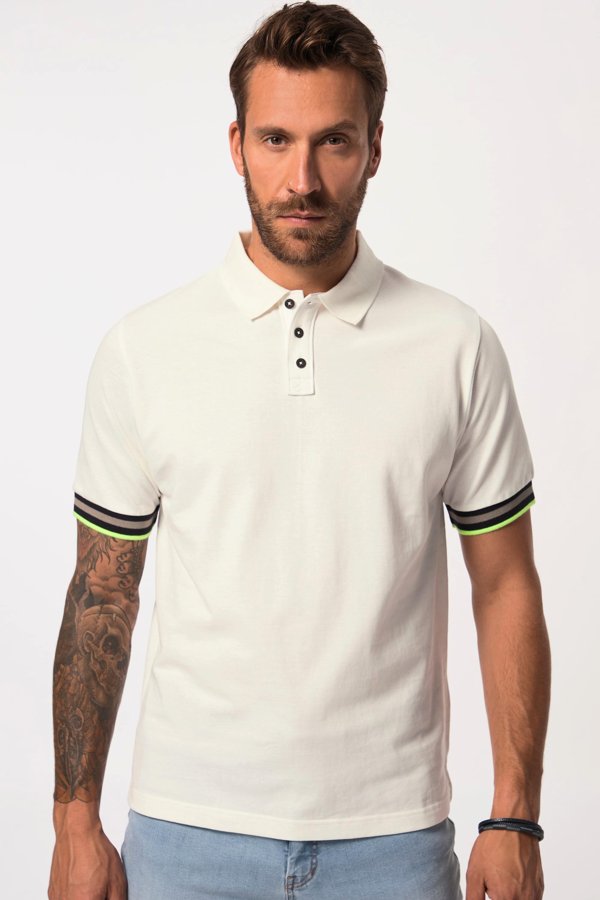 JP1880  Maglia polo in piqué con mezze maniche e orli con righe, fino alla tg. 8XL 