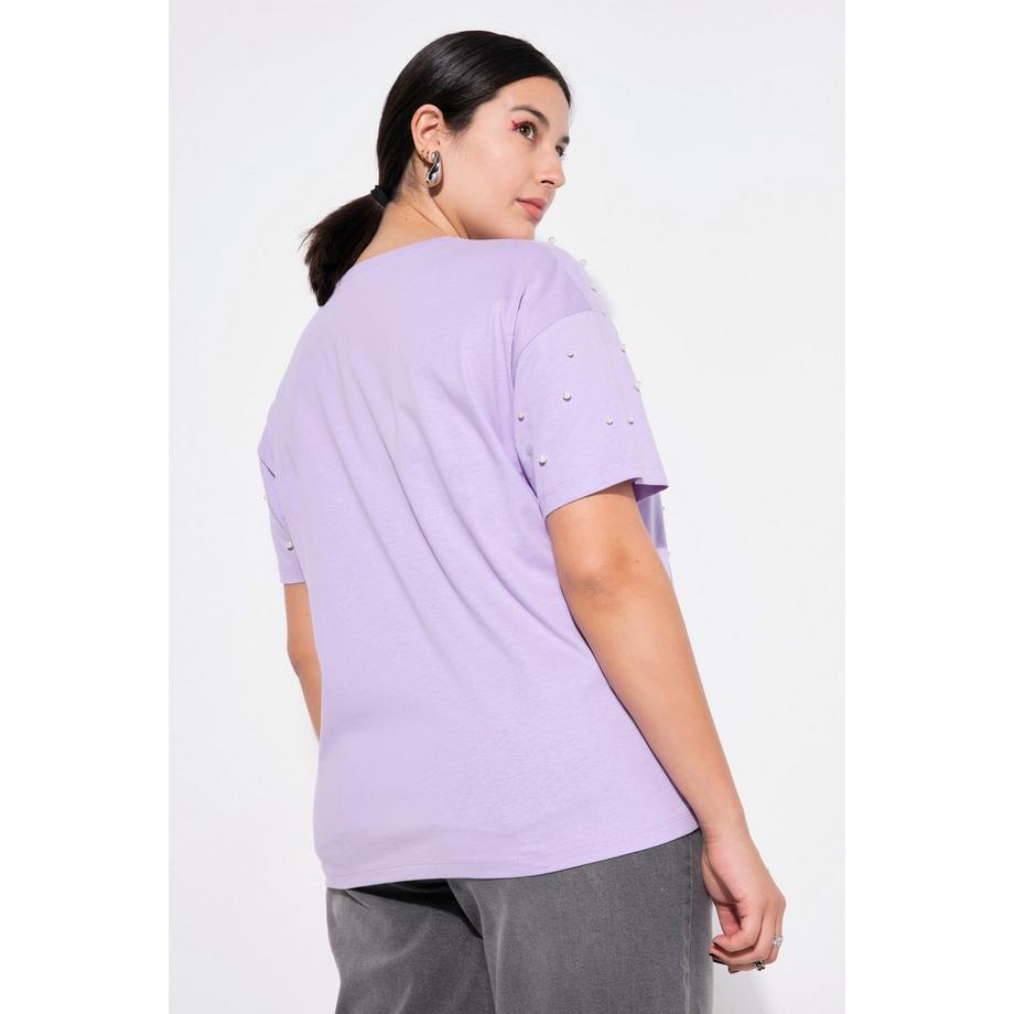 Studio Untold T-Shirt Oversized Manches Mi-Hauteur Perles Fantaisie  