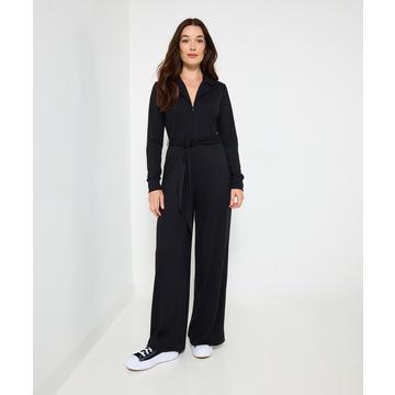 Jersey-Jumpsuit mit Kragen und Frontreißverschluss