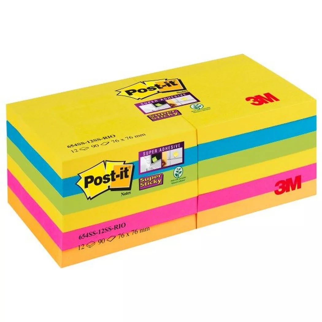 Post-It - POST-IT Block Super Sticky Rio 6556SSRIO 5-farbig, 6x90 Blatt 127x76mm, 76X127MM