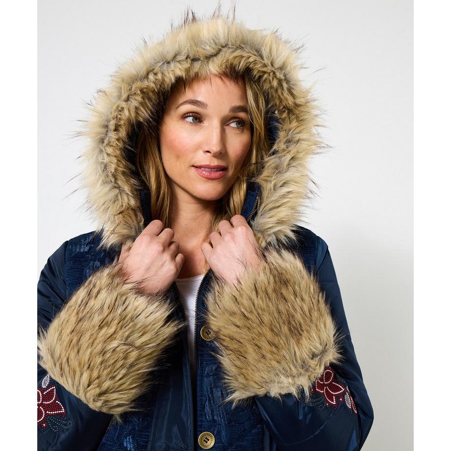 Joe Browns Marineblauer Parka mit Jacquard-Einsätzen und Kunstfell  