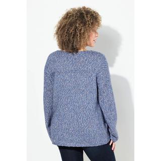 Ulla Popken  Pull encolure en V et manches longues, maille fine chinée 