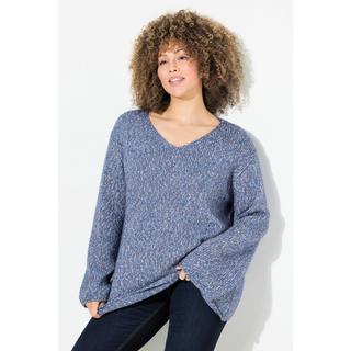 Ulla Popken  Pull encolure en V et manches longues, maille fine chinée 