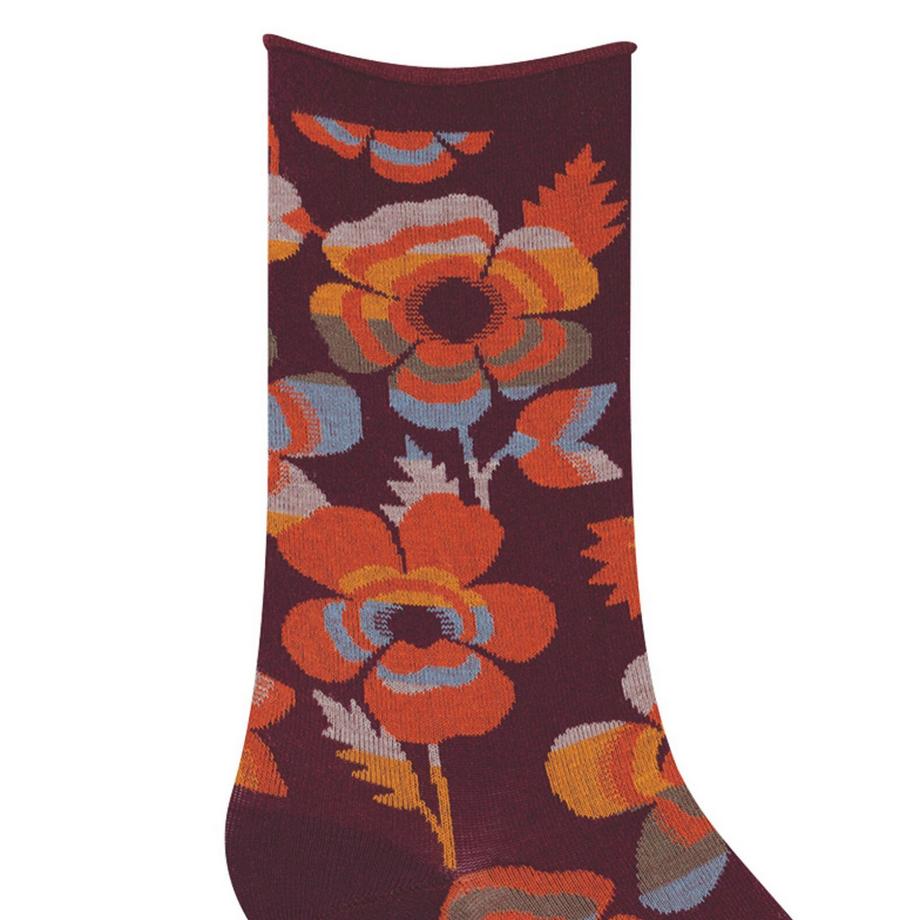 BLEU FORET Fleurs Chaussettes à Bord Roulotté  