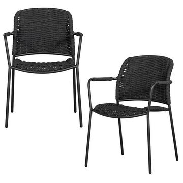 Chaise de jardin Taku avec accoudoirs noir (set de 2)