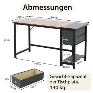 B2X Scrivania lunga 140 cm con 2 cassetti, gancio per le cuffie e scrivania per computer con vano portaoggetti  