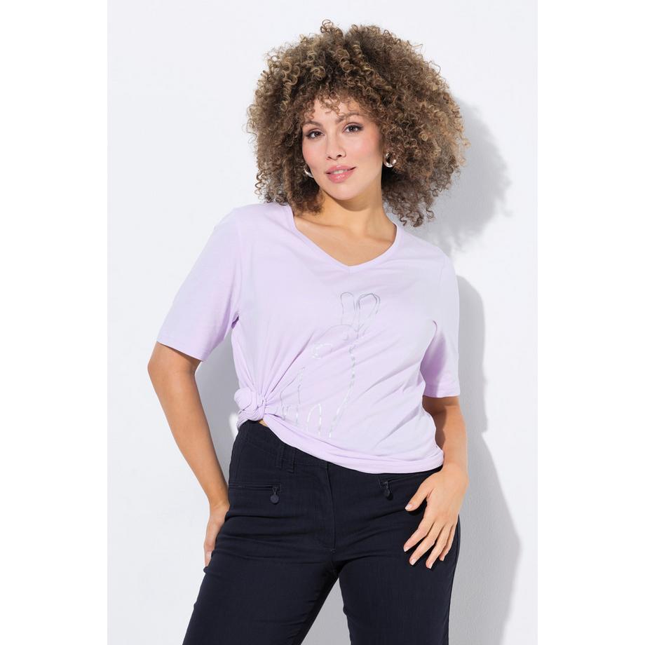 Ulla Popken Metallic Tiermotiv V-Ausschnitt Halbarm T-Shirt  