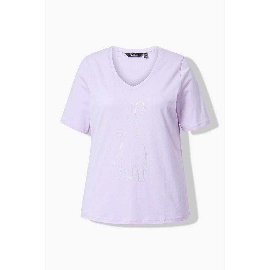 Ulla Popken Metallic Tiermotiv V-Ausschnitt Halbarm T-Shirt  