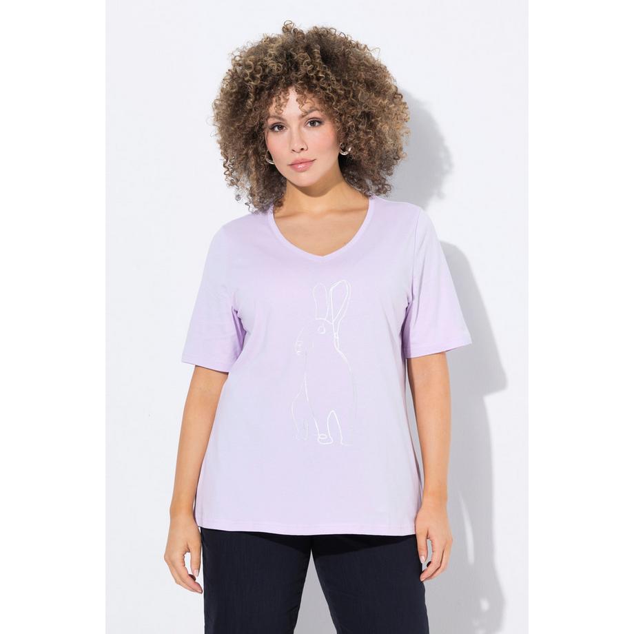 Ulla Popken Metallic Tiermotiv V-Ausschnitt Halbarm T-Shirt  