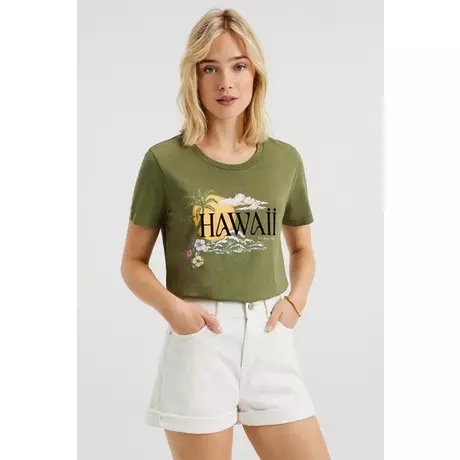WE Fashion  Damen-T-Shirt mit Aufdruck Olivegrün