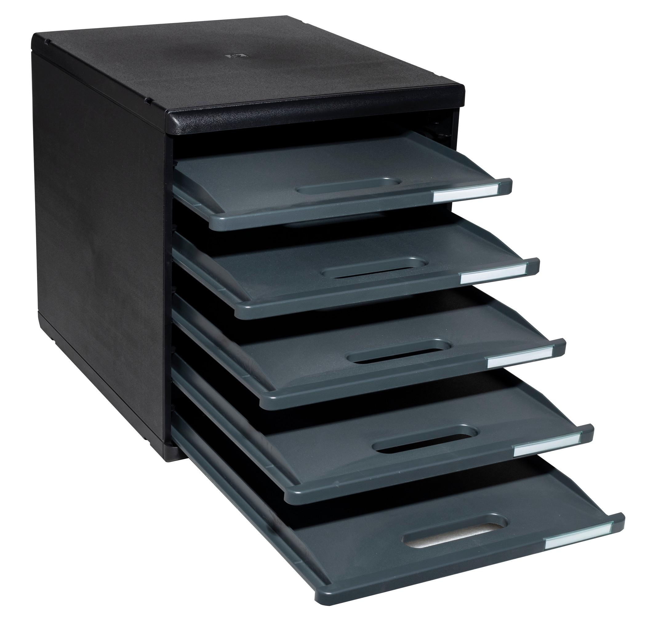 Exacompta Module de classement Modulo Ecoblack 5 tiroirs ouverts  