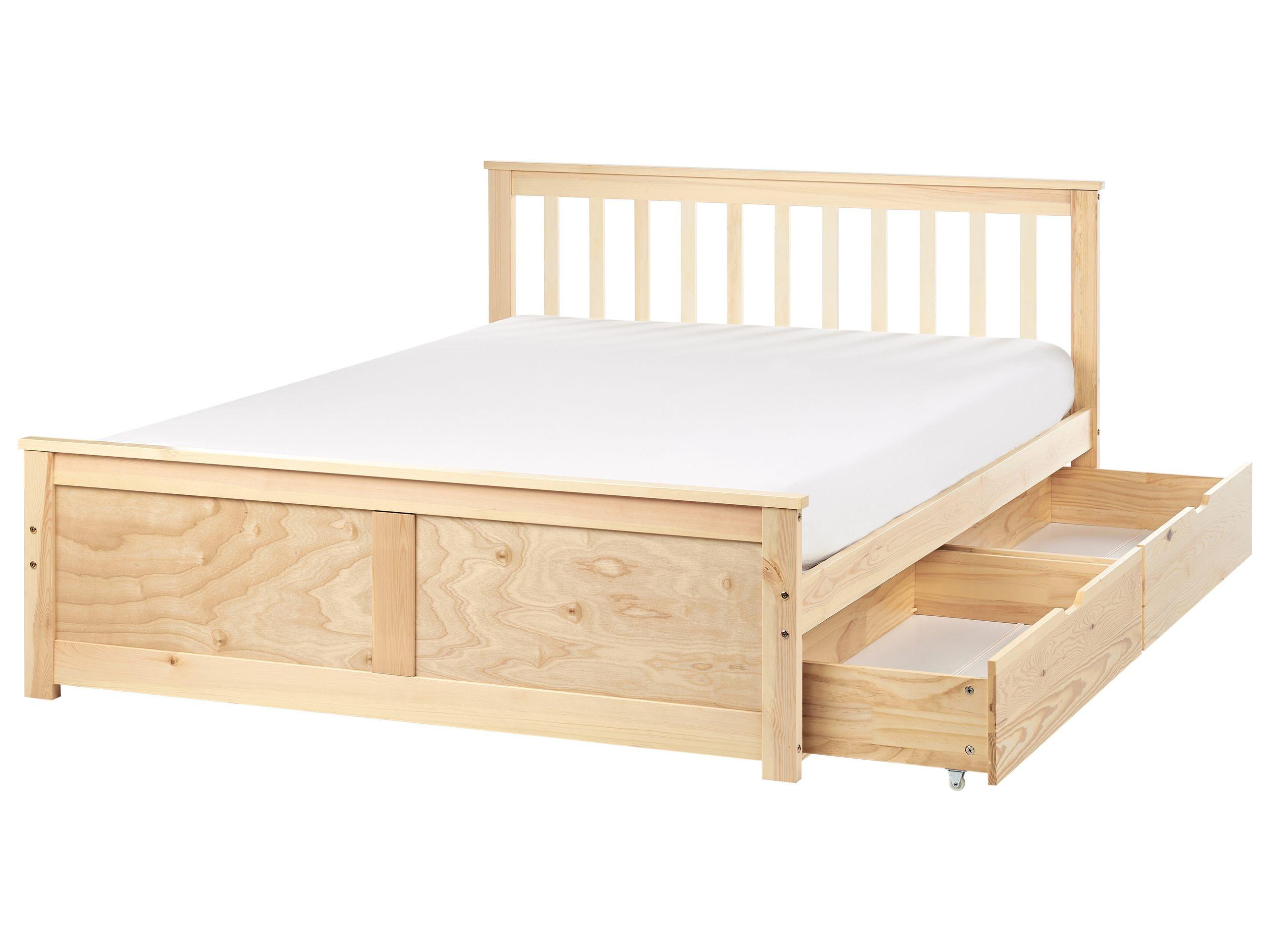 Beliani Lit avec tiroirs de rangement en Bois de pin Scandinave OLENDON  