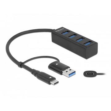 Hub USB 5 Gbps a 4 porte con connessione USB Type-C o connettore USB Tipo-A