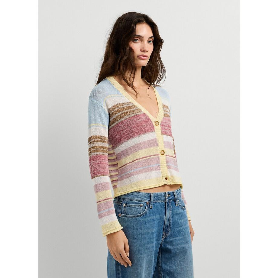 Pepe Jeans London Cardigan a maglia a righe con scollo a V  