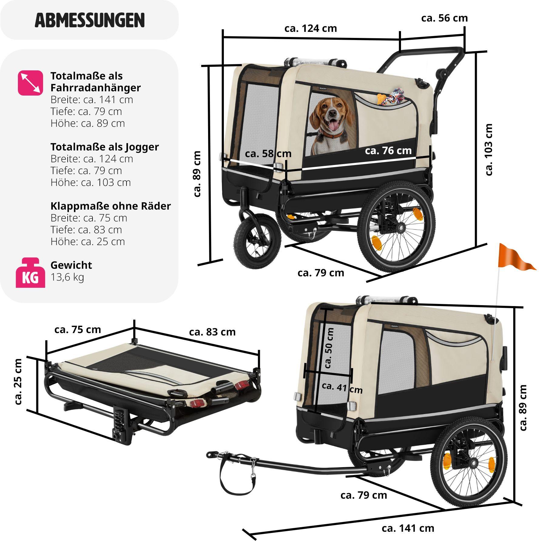 Tectake  Hundeanhänger WoofRider multifunktional, faltbar, bis 40kg 