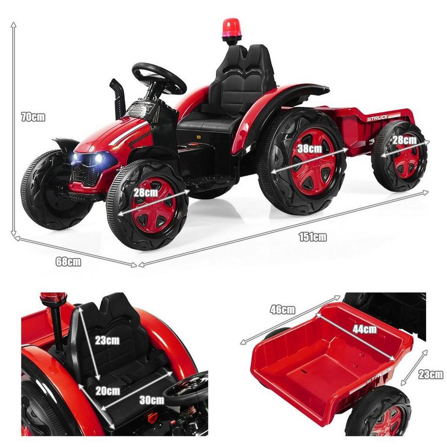 Northio  Trattore cavalcabile per bambini 12V con rimorchio rimovibile 