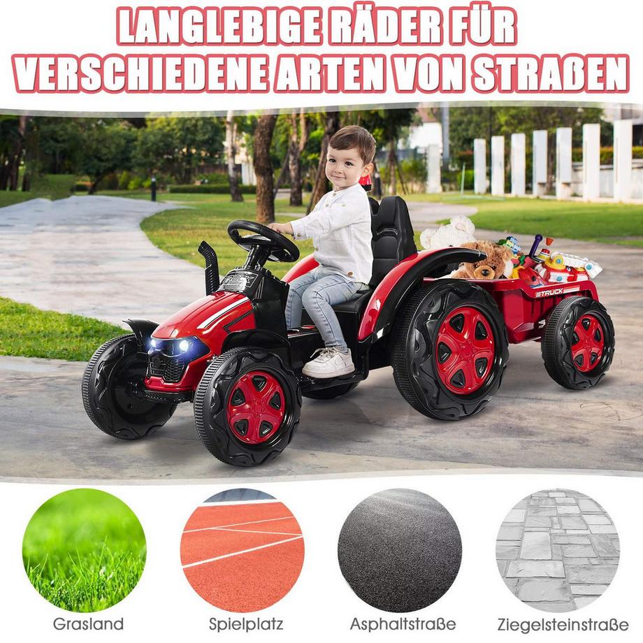 Northio  Trattore cavalcabile per bambini 12V con rimorchio rimovibile 