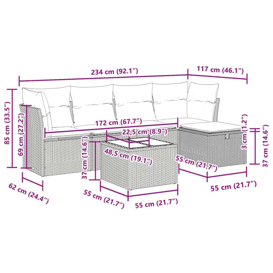 VidaXL Ensemble de canapés de jardin rotin synthétique  