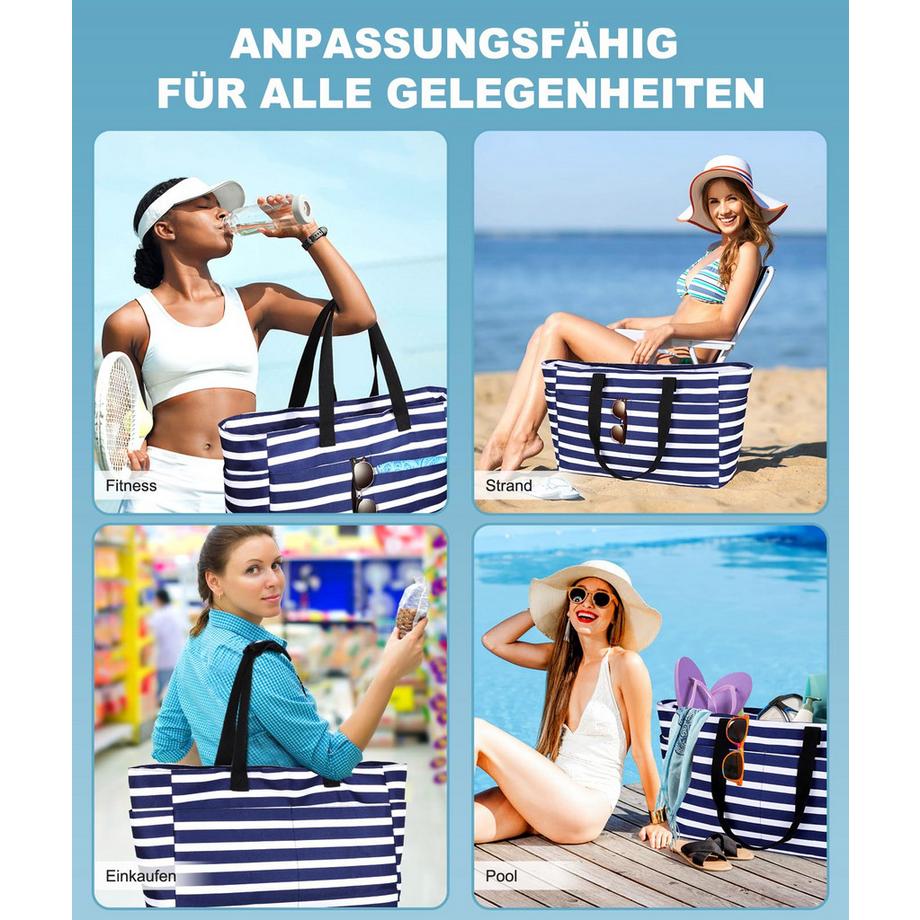 Only-bags.store Grand sac de plage rayé avec fermeture éclair  