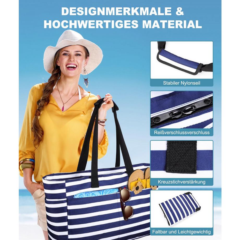 Only-bags.store Grand sac de plage rayé avec fermeture éclair  