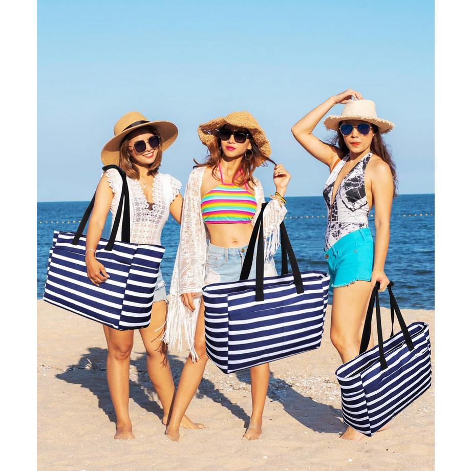 Only-bags.store Grand sac de plage rayé avec fermeture éclair  