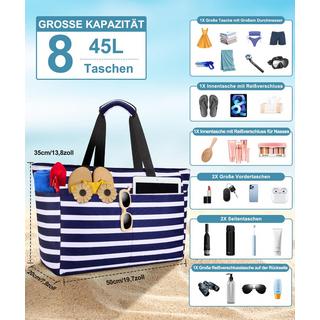Only-bags.store Große gestreifte Strandtasche mit Reissverschluss  