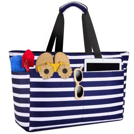 Only-bags.store Große gestreifte Strandtasche mit Reissverschluss  