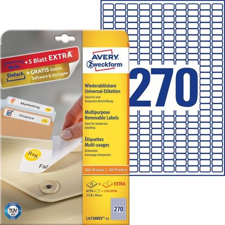 Avery-Zweckform Avery-Zweckform Etiquettes Avery Zweckform/L4730 REV25 25.4x10 mm 8100 étiquettes  