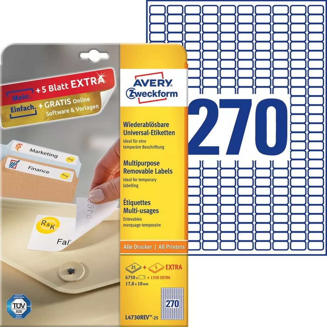Avery-Zweckform – AVERY ZWECKFORM Universal-Etikett. 17,8x10mm, 8100 Stk., One Size, Weiss