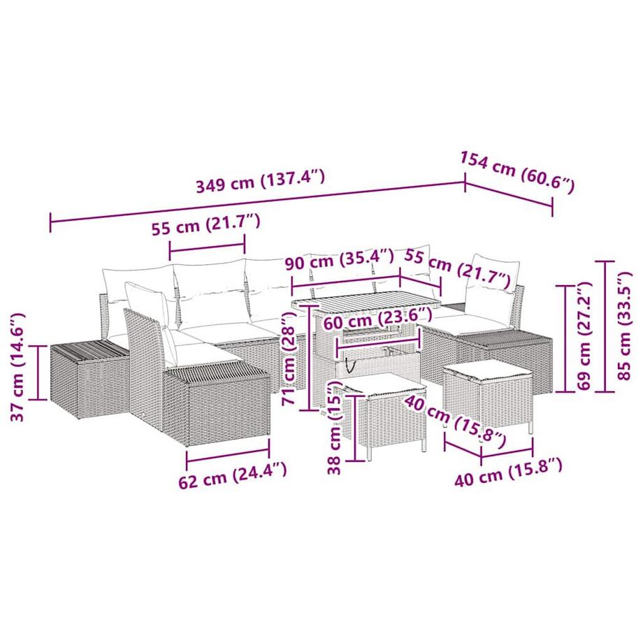 VidaXL Set Divano da Giardino Polyrattan  