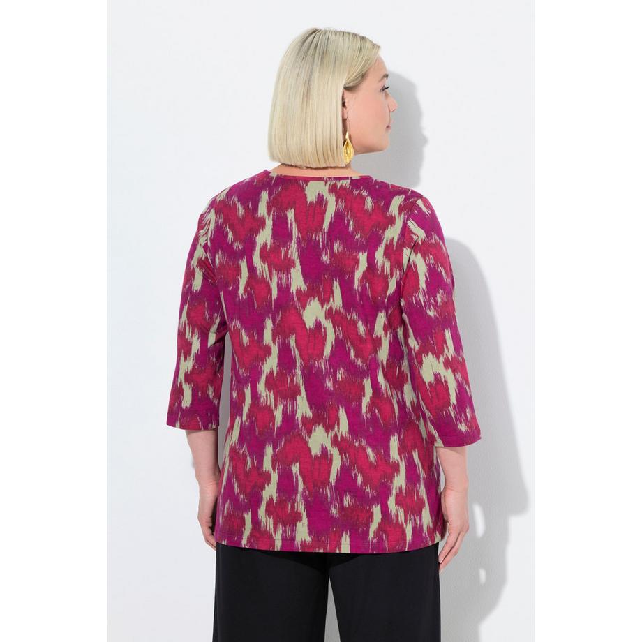 Ulla Popken T-shirt Coupe Évasée Col Rond Manches 3/4  