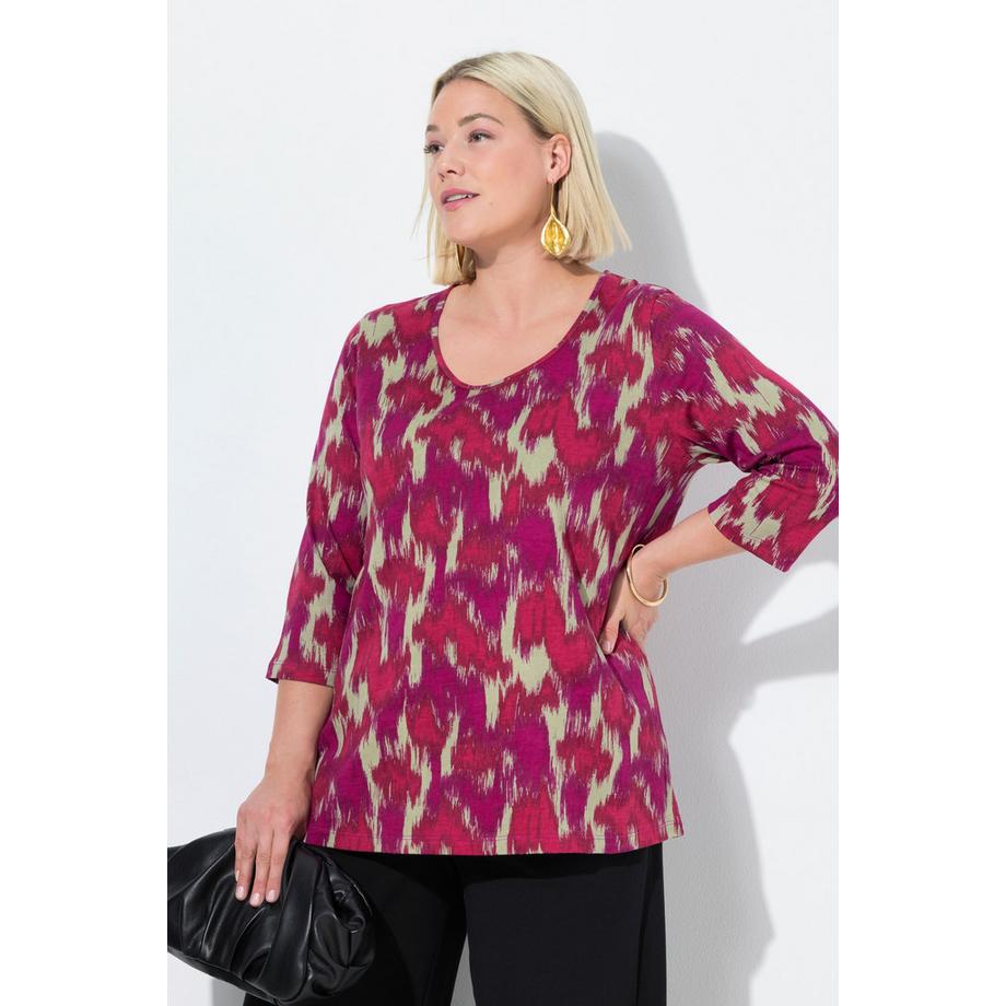 Ulla Popken T-shirt Coupe Évasée Col Rond Manches 3/4  