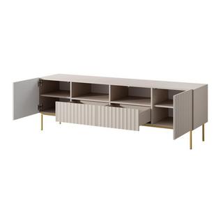 Vente-unique Mobile TV con 2 ante, 2 cassetti e 2 nicchie in MDF e Acciaio Beige e Dorato - EVILANA  