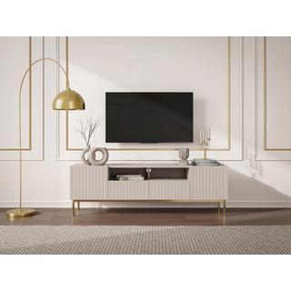 Vente-unique Mobile TV con 2 ante, 2 cassetti e 2 nicchie in MDF e Acciaio Beige e Dorato - EVILANA  