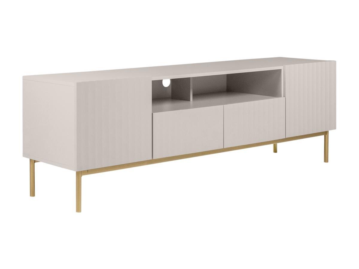 Vente-unique Mobile TV con 2 ante, 2 cassetti e 2 nicchie in MDF e Acciaio Beige e Dorato - EVILANA  