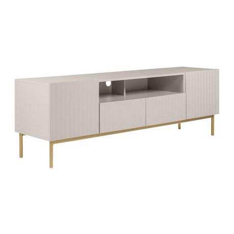 Vente-unique Mobile TV con 2 ante, 2 cassetti e 2 nicchie in MDF e Acciaio Beige e Dorato - EVILANA  