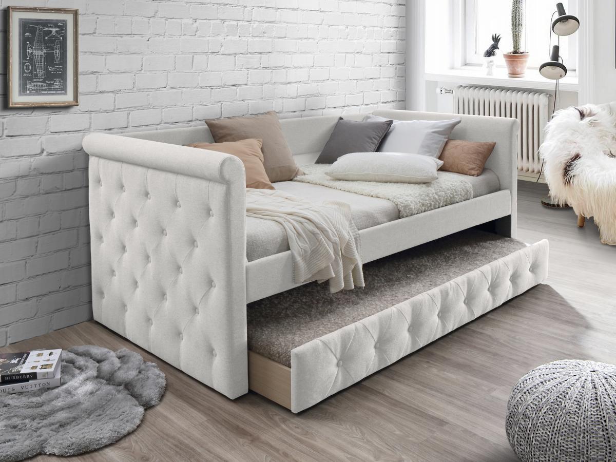 Vente-unique Ausziehbett Stoffsofa + Lattenrost - 2 x 90 x 190 cm - Beige - LOUISE  