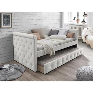 Vente-unique Lit banquette gigogne capitonné - 2 x 90 x 190 cm - Tissu - Beige - LOUISE  