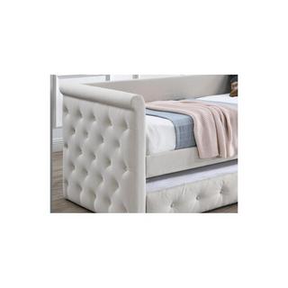 Vente-unique Lit banquette gigogne capitonné - 2 x 90 x 190 cm - Tissu - Beige - LOUISE  